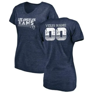 Custom Women's Los Angeles Rams Custom Retro Tri-Blend V-Neck T-Shirt - Navy