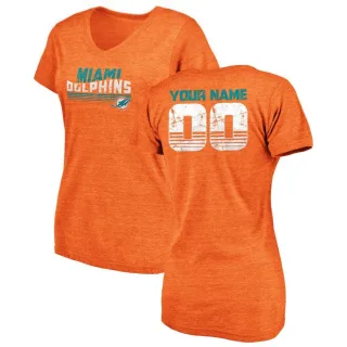 Custom Women's Miami Dolphins Custom Retro Tri-Blend V-Neck T-Shirt - Orange