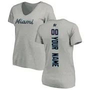 Custom Women's Miami Marlins Custom Backer Slim Fit T-Shirt - Ash