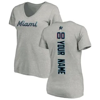 Custom Women's Miami Marlins Custom Backer Slim Fit T-Shirt - Ash