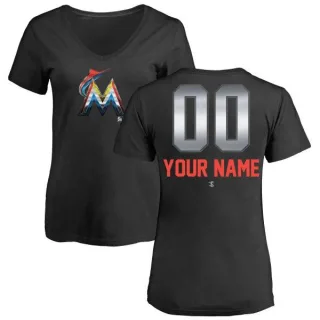 Custom Women's Miami Marlins Custom Midnight Mascot V-Neck T-Shirt - Black