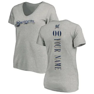 Custom Women's Milwaukee Brewers Custom Backer Slim Fit T-Shirt - Ash