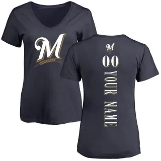 Custom Women's Milwaukee Brewers Custom Backer Slim Fit T-Shirt - Navy