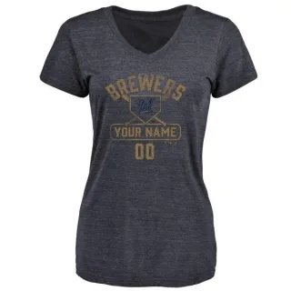 Custom Women's Milwaukee Brewers Custom Base Runner Tri-Blend T-Shirt - Navy