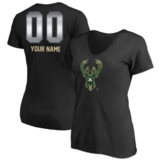 Custom Women's Milwaukee Bucks Black Custom Midnight Mascot T-Shirt