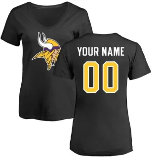 Custom Women's Minnesota Vikings Custom Name & Number Logo Slim Fit T-Shirt - Black