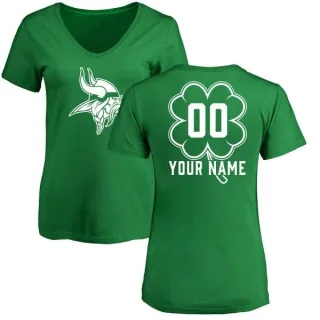 Custom Women's Minnesota Vikings Green St. Patrick's Day Custom Name & Number V-Neck T-Shirt