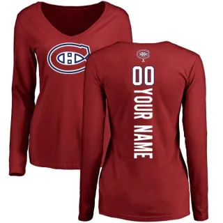 Custom Women's Montreal Canadiens Custom Backer V-Neck Long-Sleeve T-Shirt - Red