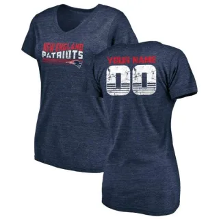 Custom Women's New England Patriots Custom Retro Tri-Blend V-Neck T-Shirt - Navy