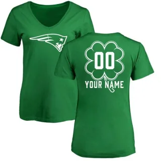 Custom Women's New England Patriots Green St. Patrick's Day Custom Name & Number V-Neck T-Shirt