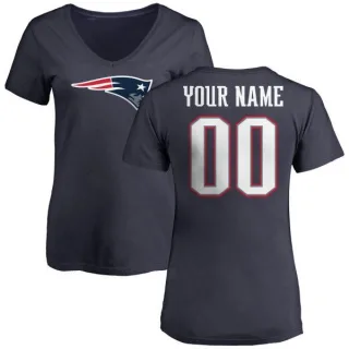 Custom Women's New England Patriots Name & Number Logo Custom T-Shirt - Navy