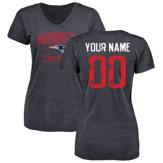 Custom Women's New England Patriots Navy Distressed Custom Name & Number Tri-Blend V-Neck T-Shirt