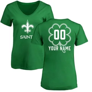 Custom Women's New Orleans Saints Green St. Patrick's Day Custom Name & Number V-Neck T-Shirt