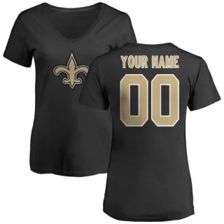 Custom Women's New Orleans Saints Name & Number Logo Custom Slim Fit T-Shirt - Black