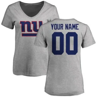 Custom Women's New York Giants Custom Name & Number Logo Slim Fit T-Shirt - Ash