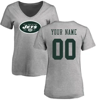 Custom Women's New York Jets Custom Name & Number Logo Slim Fit T-Shirt - Ash