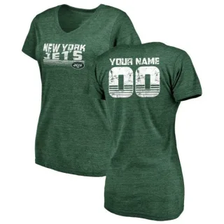 Custom Women's New York Jets Custom Retro Tri-Blend V-Neck T-Shirt - Green