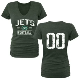 Custom Women's New York Jets Green Distressed Custom Name & Number Tri-Blend V-Neck T-Shirt