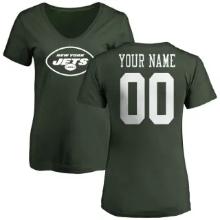 Custom Women's New York Jets Name & Number Logo Custom Slim Fit T-Shirt - Green