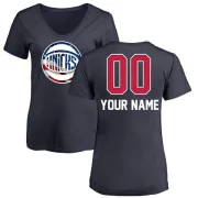 Custom Women's New York Knicks Navy Custom Name and Number Banner Wave V-Neck T-Shirt