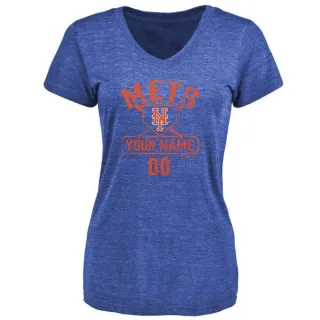 Custom Women's New York Mets Custom Base Runner Tri-Blend T-Shirt - Royal