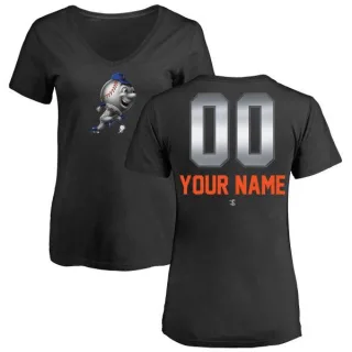 Custom Women's New York Mets Custom Midnight Mascot V-Neck T-Shirt - Black