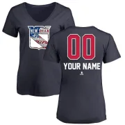 Custom Women's New York Rangers Custom Name and Number Banner Wave V-Neck T-Shirt - Navy