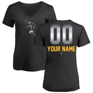 Custom Women's Oakland Athletics Custom Midnight Mascot V-Neck T-Shirt - Black