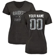 Custom Women's Oakland Raiders Black Distressed Custom Name & Number Tri-Blend V-Neck T-Shirt