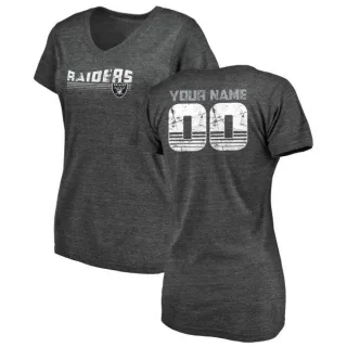 Custom Women's Oakland Raiders Custom Retro Tri-Blend V-Neck T-Shirt - Black