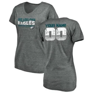 Custom Women's Philadelphia Eagles Custom Retro Tri-Blend V-Neck T-Shirt - Heathered Gray