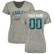 Custom Women's Philadelphia Eagles Heather Gray Distressed Custom Name & Number Tri-Blend V-Neck T-Shirt