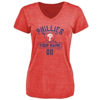 Custom Women's Philadelphia Phillies Custom Base Runner Tri-Blend T-Shirt - Red