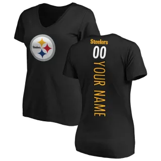 Custom Women's Pittsburgh Steelers Custom Backer Slim Fit T-Shirt - Black