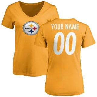 Custom Women's Pittsburgh Steelers Custom Name & Number Logo Slim Fit T-Shirt - Gold