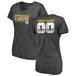 Custom Women's Pittsburgh Steelers Custom Retro Tri-Blend V-Neck T-Shirt - Black