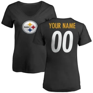 Custom Women's Pittsburgh Steelers Name & Number Logo Custom Slim Fit T-Shirt - Black