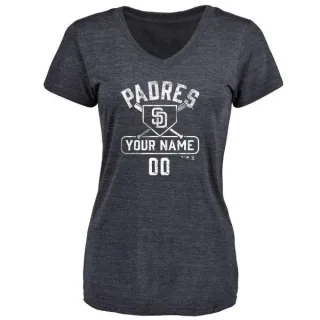 Custom Women's San Diego Padres Custom Base Runner Tri-Blend T-Shirt - Navy