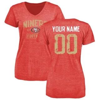 Custom Women's San Francisco 49ers Distressed Custom Name & Number Tri-Blend T-Shirt - Red