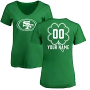 Custom Women's San Francisco 49ers Green St. Patrick's Day Custom Name & Number V-Neck T-Shirt