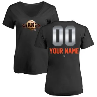 Custom Women's San Francisco Giants Custom Midnight Mascot V-Neck T-Shirt - Black