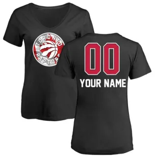 Custom Women's Toronto Raptors Black Custom Name and Number Banner Wave V-Neck T-Shirt