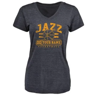 Custom Women's Utah Jazz Navy Custom Baseline Tri-Blend T-Shirt