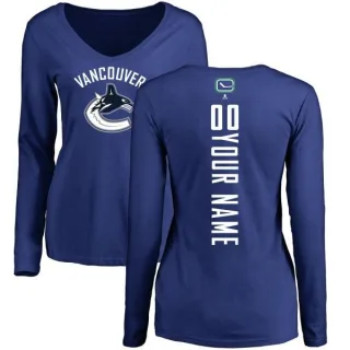 Custom Women's Vancouver Canucks Custom Backer V-Neck Long-Sleeve T-Shirt - Royal