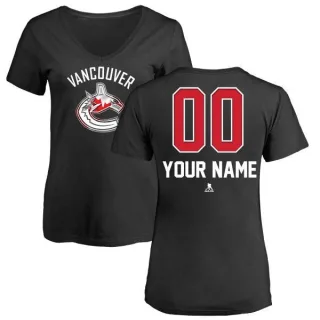 Custom Women's Vancouver Canucks Custom Name and Number Banner Wave V-Neck T-Shirt - Black