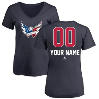 Custom Women's Washington Capitals Custom Name and Number Banner Wave V-Neck T-Shirt - Navy