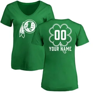 Custom Women's Washington Redskins Green St. Patrick's Day Custom Name & Number V-Neck T-Shirt