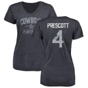 Dak Prescott Women's Dallas Cowboys Distressed Name & Number Tri-Blend V-Neck T-Shirt - Navy