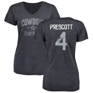 Dak Prescott Women's Dallas Cowboys Distressed Name & Number Tri-Blend V-Neck T-Shirt - Navy