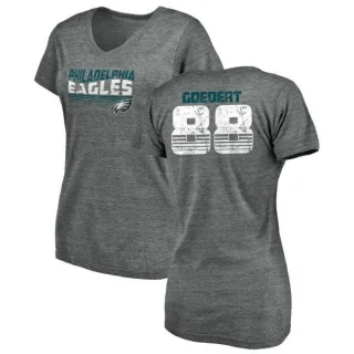 Dallas Goedert Women's Philadelphia Eagles Retro Tri-Blend V-Neck T-Shirt - Heathered Gray